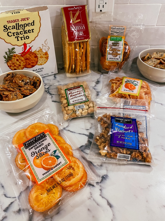 festive holiday trader joes cheese board crackers dried fruit nuts