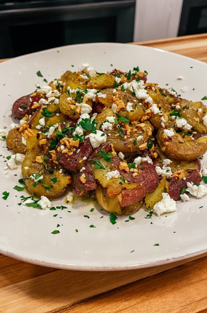 this Garlic Feta Roasted crispy Potatoes recipe is the perfect side dish for any meal