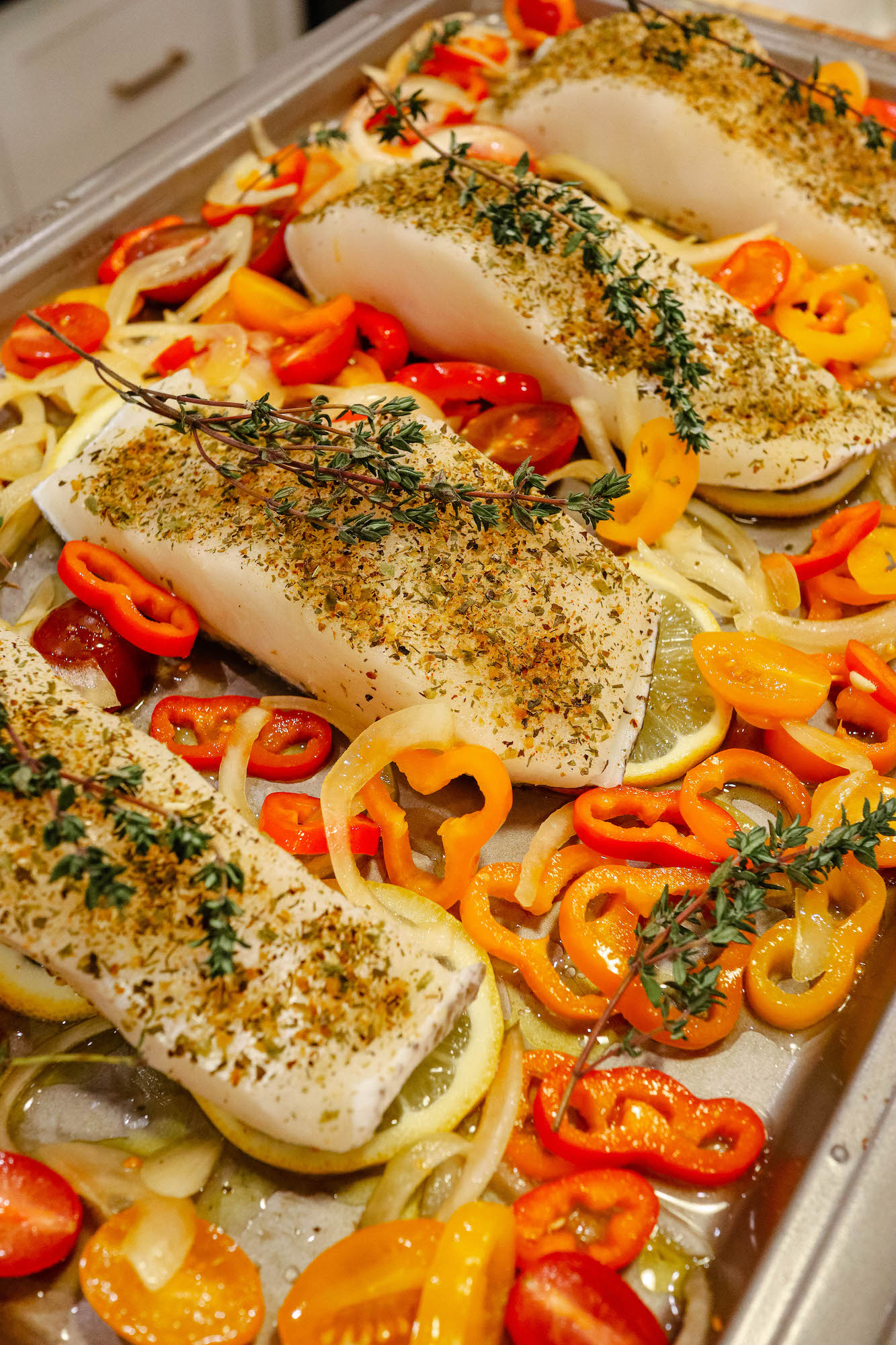 Simple Sheet Pan Sea Bass fish recipe pescatarian delicious best meal dinner