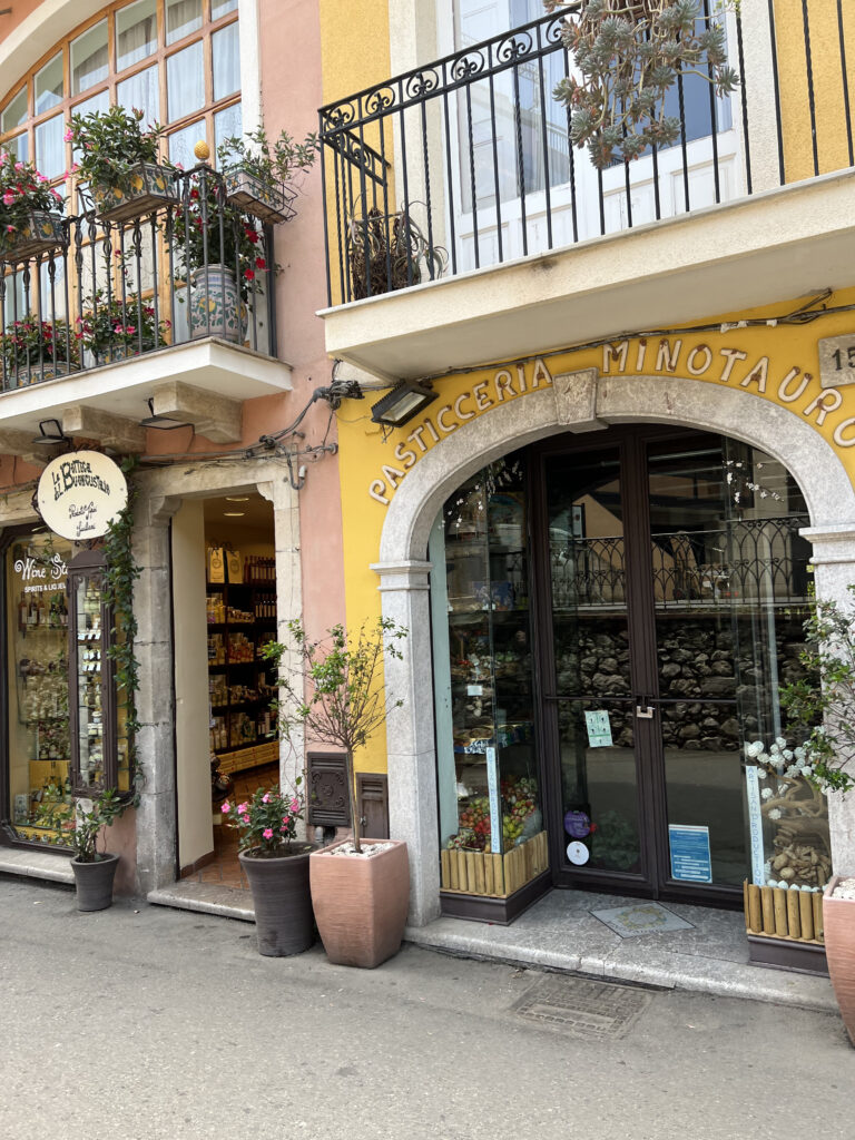 taormina italy travel guide and itinerary for best dessert and cannoli at pasticceria minotauro restaurant in sicily