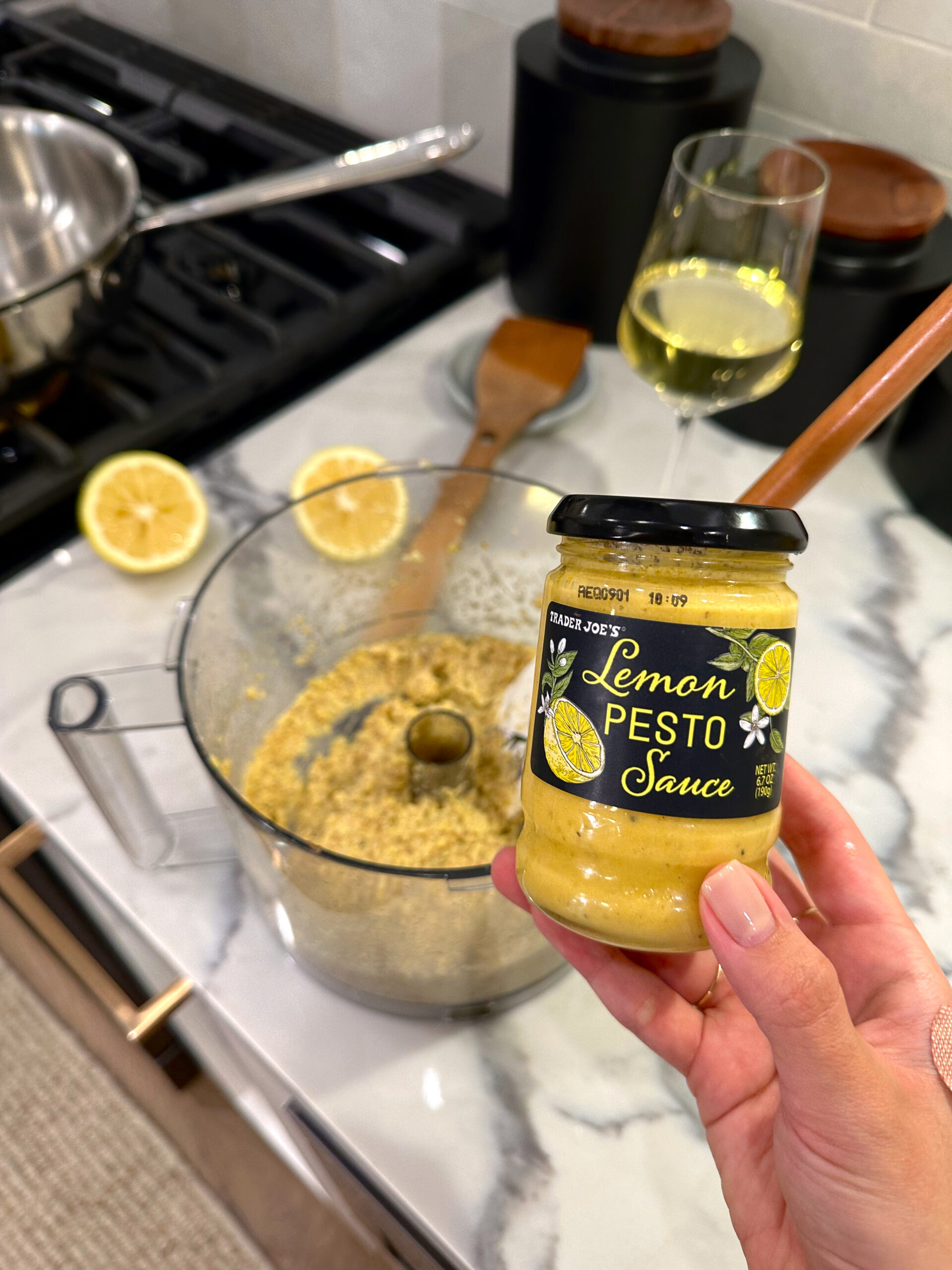 This is a quick and easy dinner recipe for Trader Joe’s Lemon Pesto Sauce But Better