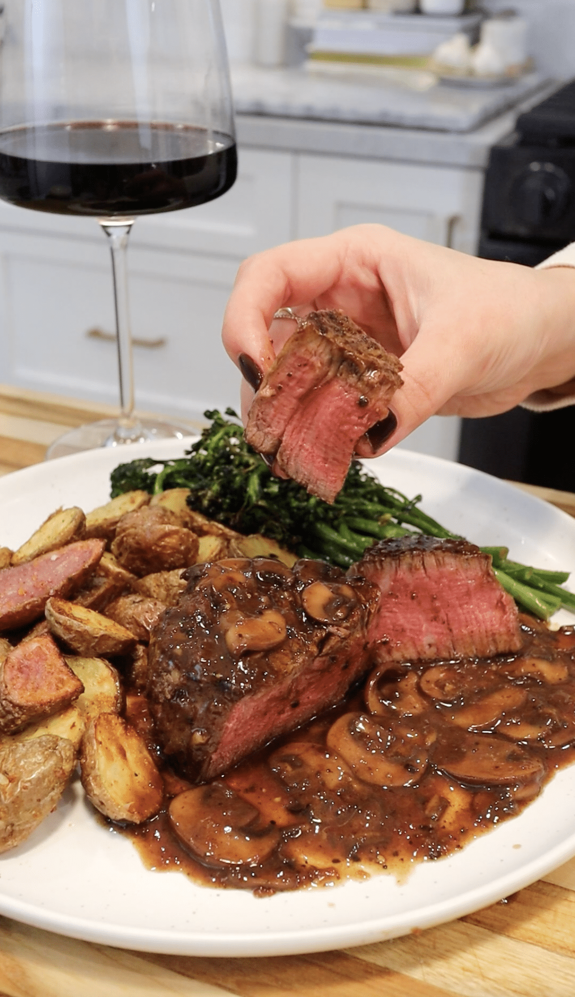 this Garlic Butter Steak With Mushroom Wine Sauce recipe is perfect for a date night in