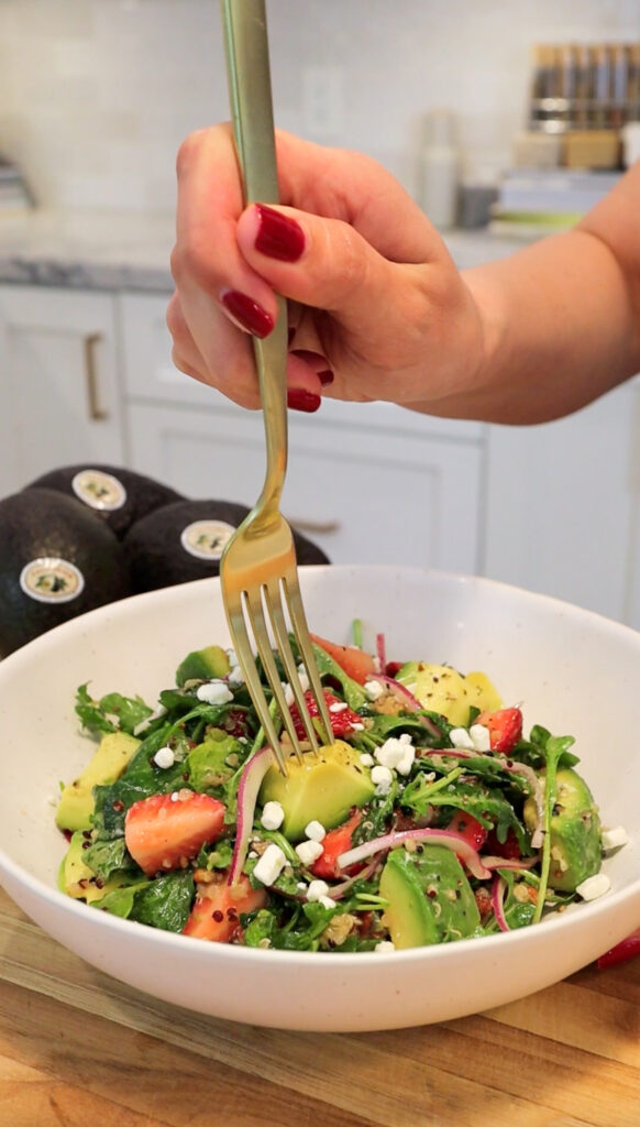 a simple and delicious spring and summer Strawberry Avocado Salad with Balsamic Vinaigrette