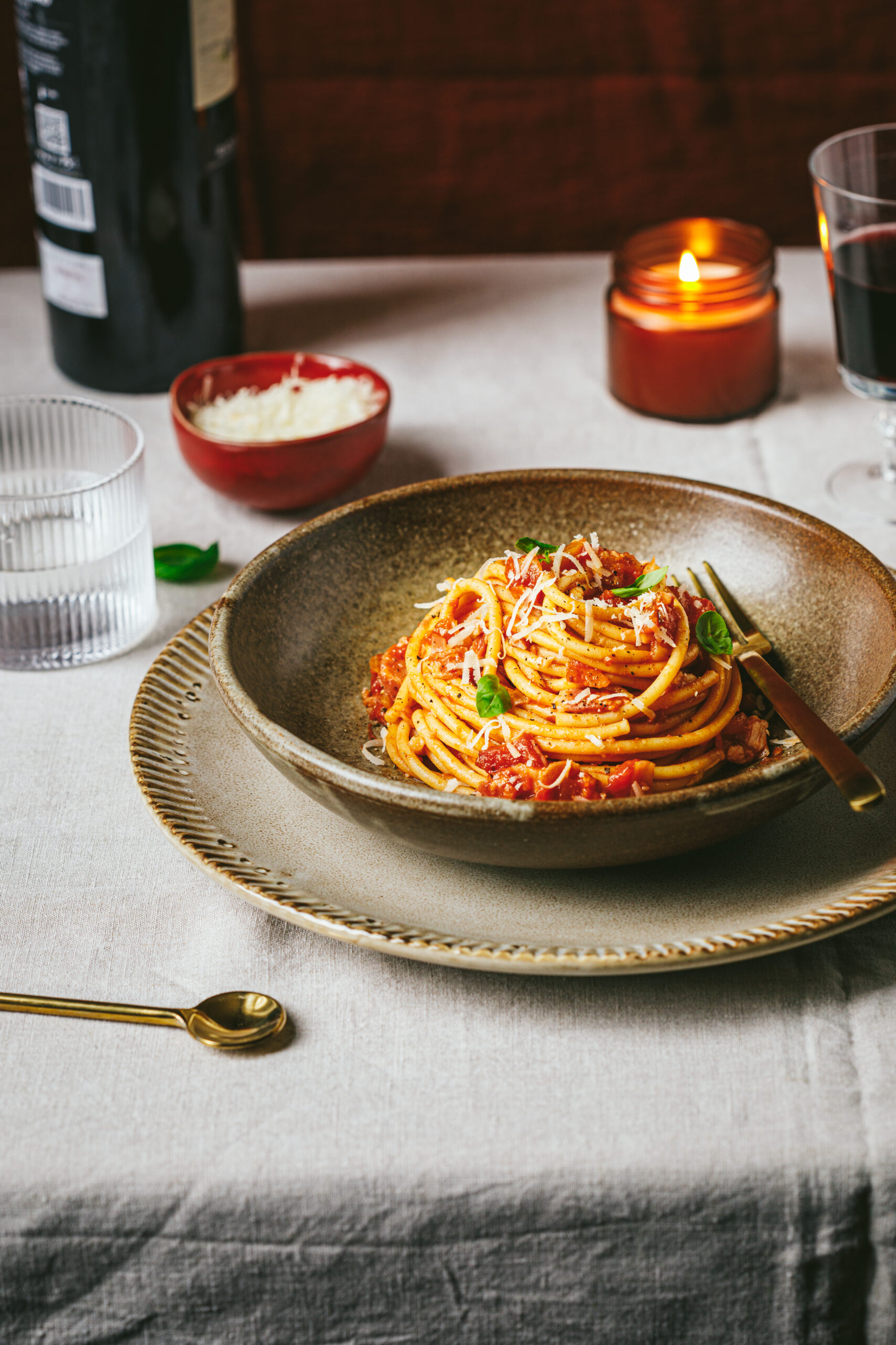 smoky amatriciana pasta with bucatini that is perfect for a weeknight dinner or elevated date night meal