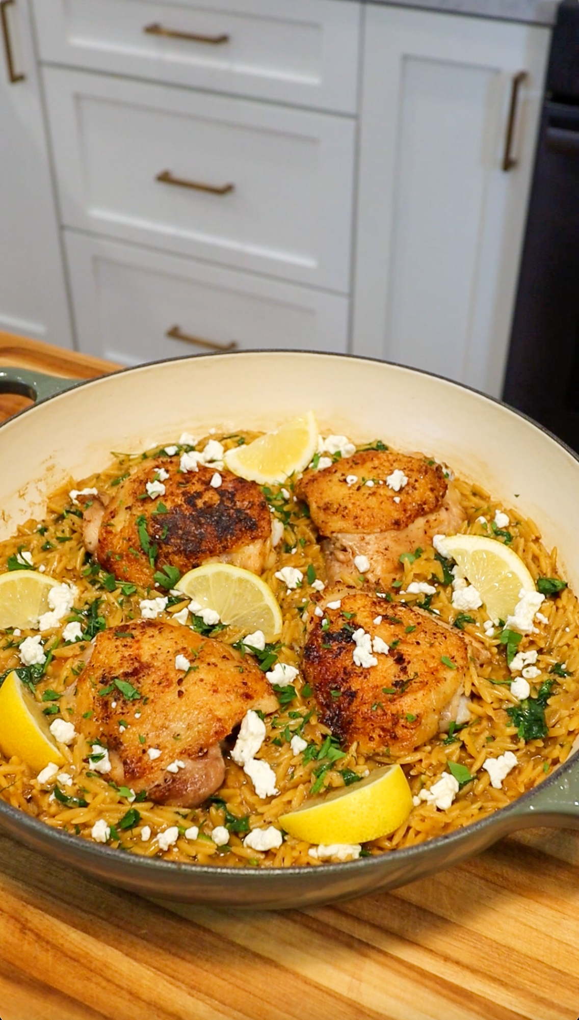 delicious lemony one pan chicken and orzo with feta that's the perfect weeknight dinner