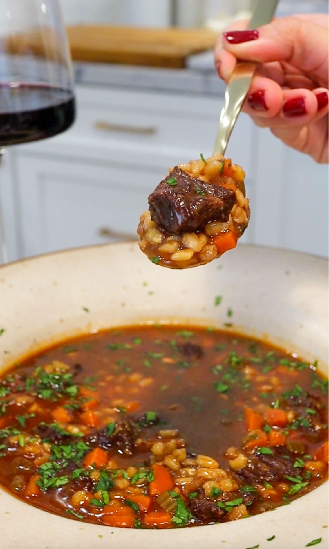 the most comforting red wine beef barley soup is the most delicious and comforting fall and winter dinner dish